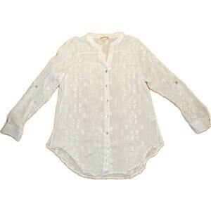 Hope Springs Women's Embroidered Floral White Long Sleeve Blouse Size‎ M